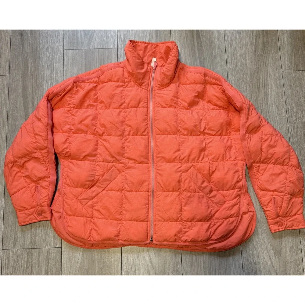 Free People Movement Pippa Packable Puffer Jacket Neon Coral Mango SZ Medium - Picture 2 of 15